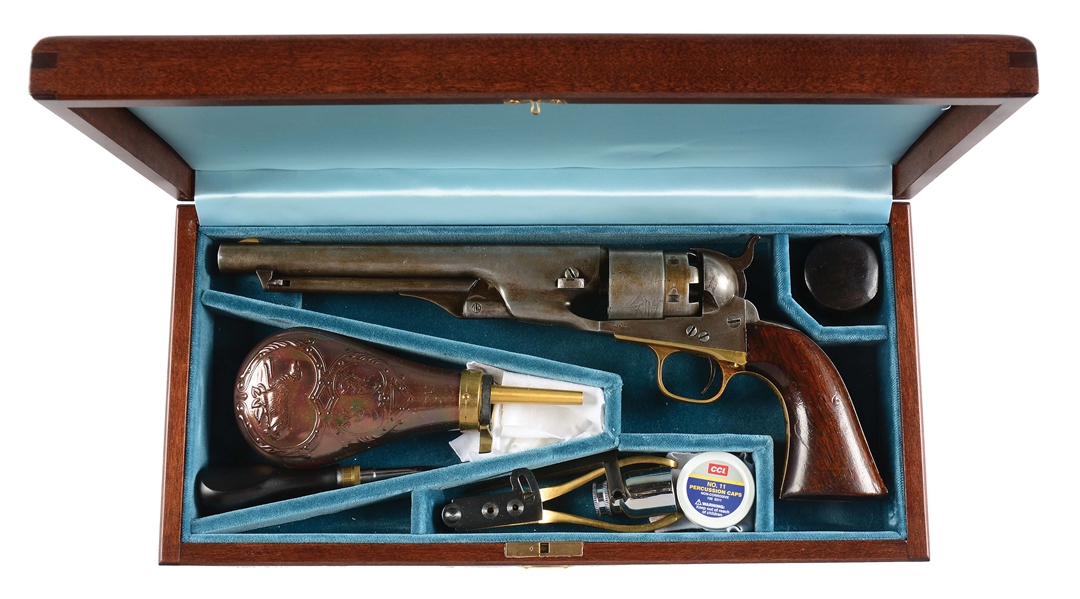 (A) CASED COLT 1860 ARMY PERCUSSION REVOLVER WITH ACCESSORIES.