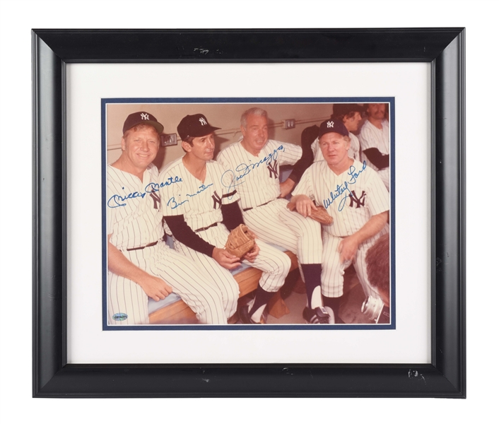 BEAUTIFUL YANKEES AUTOGRAPHED PHOTOGRAPH OF DIMAGGIO, MANTLE, FORD & MARTIN.