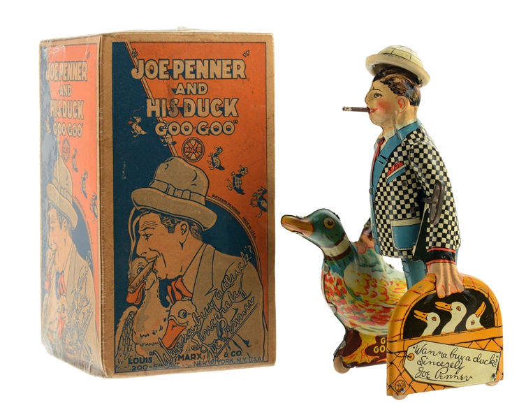 MARX TIN LITHO WIND UP JOE PENNER AND HIS DUCK WITH BOX.