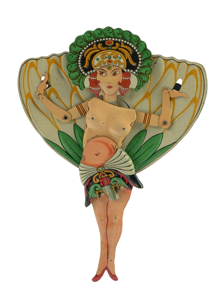 GERMAN TIN LITHO HULA GIRL SQUEEZE TOY.