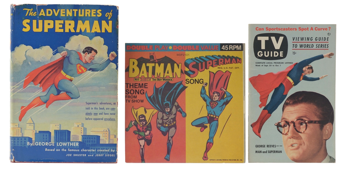 LOT OF 3: SUPERMAN AND BATMAN SUPERHERO ITEMS. 