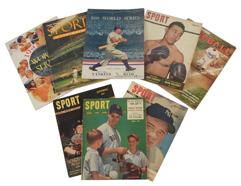 LOT OF 8: EARLY BASEBALL WORLD SERIES AND OTHER SPORTS MAGAZINES. 