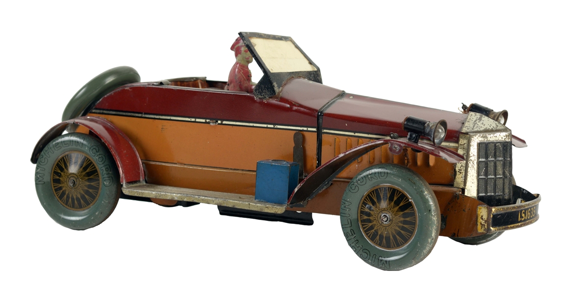 EARLY ENGLISH TIN LITHO WIND UP ROADSTER AUTOMOBILE. 