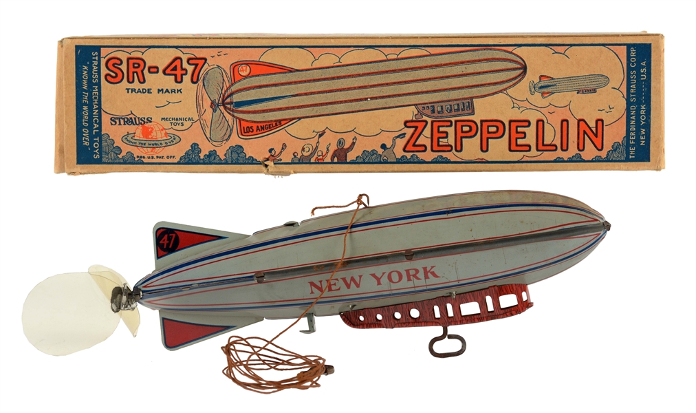 STRAUSS TIN LITHO WIND UP ZEPPELIN TOY.