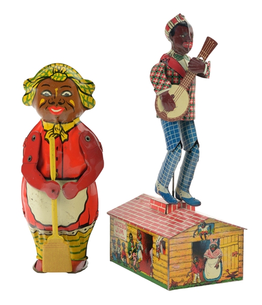 LOT OF 2:TIN LITHO AMERICAN MADE AFRICAN-AMERICAN THEMED TOYS.