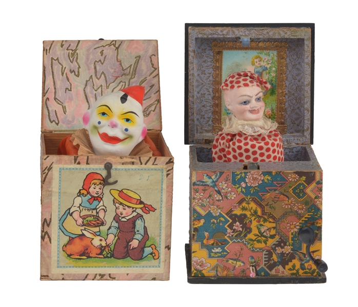 LOT OF 2: RARE CLOWN JACK-IN-THE-BOX. 