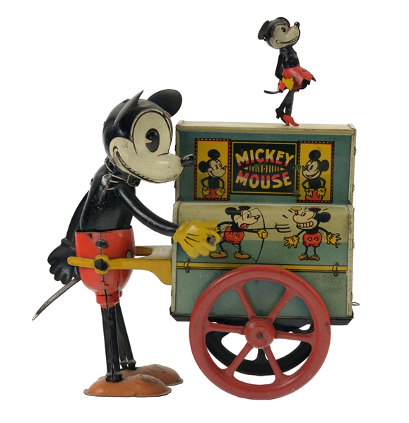 SCARCE GERMAN NIFTY MICKEY MOUSE WIND UP ORGAN GRINDER TOY. 