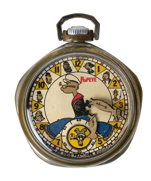 SCARCE VERSION OF POPEYE CHARACTER POCKET WATCH.               