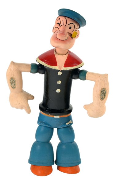 CHEIN COMPOSITION & WOODEN JOINTED POPEYE FIGURE.   