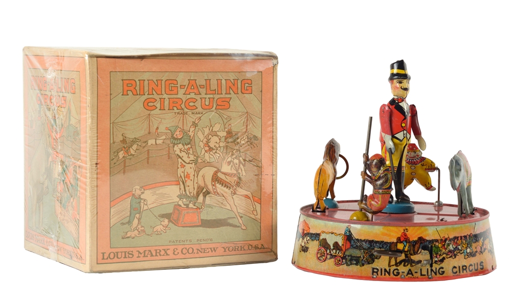 MARX TIN LITHO WIND UP RING-A-LING CIRCUS TOY.          