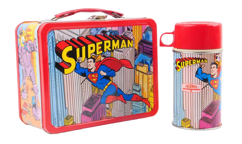 1967 SUPERMAN TIN LITHO LUNCHBOX WITH THERMOS.              