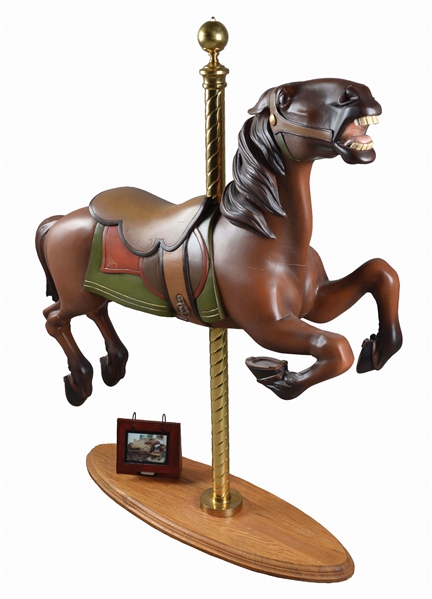 WOODEN CAROUSEL HORSE WITH STAND.