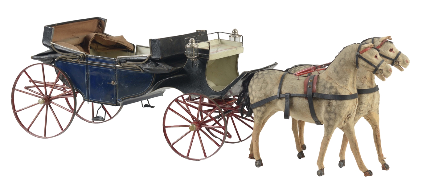EARLY GERMAN HAND PAINTED HORSE DRAWN CARRIAGE. 