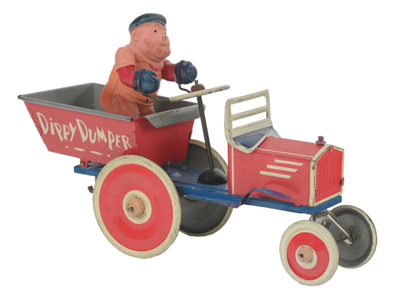 EARLY MARX TIN LITHO AND CELLULOID WIND UP BRUTUS DIPPY DUMPER TOY. 
