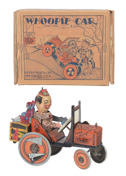 MARX TIN LITHO WIND UP WHOOPIE CAR WITH BOX. 