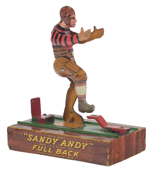 SANDY ANDY FULL BACK TIN LITHO FOOTBALL PLAYER TOY. 