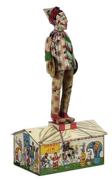 STRAUSS TIN LITHO WIND UP DANDY JIM ROOF DANCING TOY. 