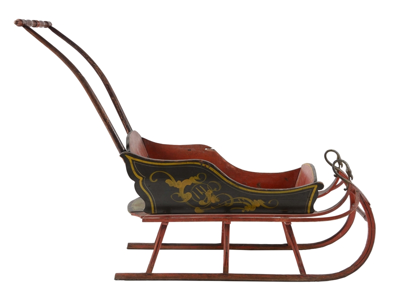 EARLY HAND-PAINTED GOOSE NECK CHILDRENS SLEIGH.