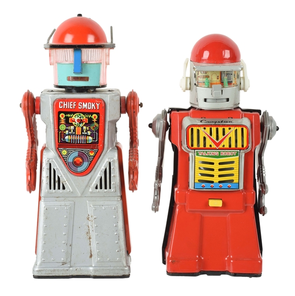 LOT OF 2: JAPANESE TIN LITHO BATTERY OPERATED ROBOTS.