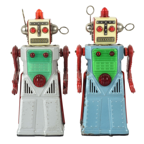 LOT OF 2: JAPANESE TIN LITHO BATTERY OPERATED ROBOT MAN TOYS. 