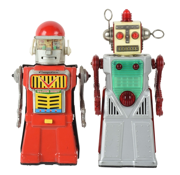 LOT OF 2: JAPANESE TIN LITHO BATTERY OPERATED ROBOTS. 