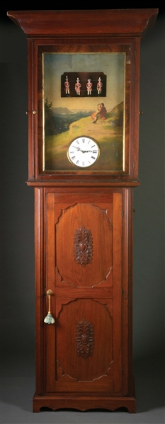 EXCEPTIONAL RARE CYLINDER MUSICAL AUTOMATON TALL CASE CLOCK.