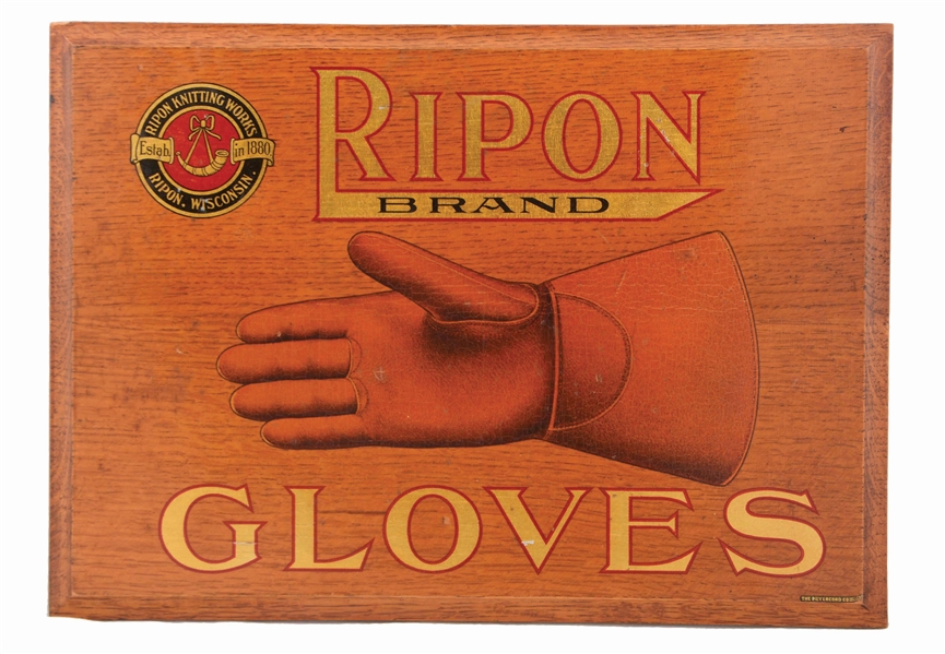 WOODEN RIPPON BRAND GLOVES ADVERTISING SIGN. 