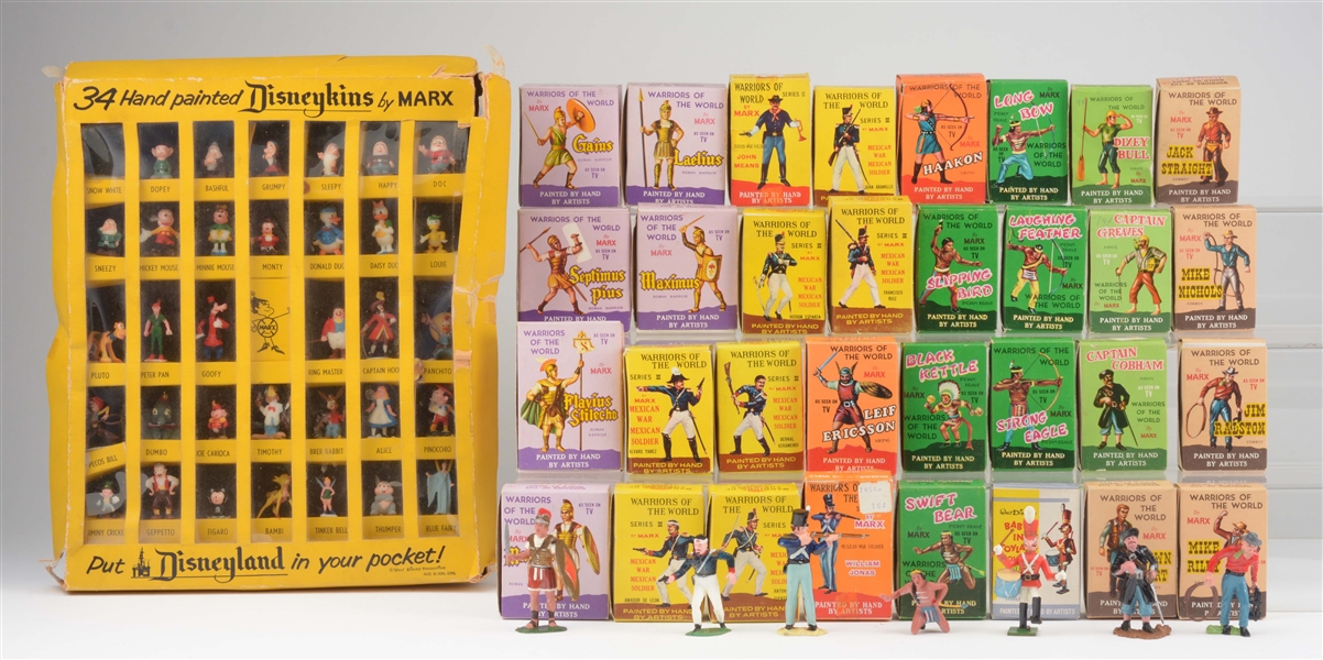 LOT OF DISNEYKINS AND WARRIORS OF THE WORLD FIGURES WITH BOXES. 