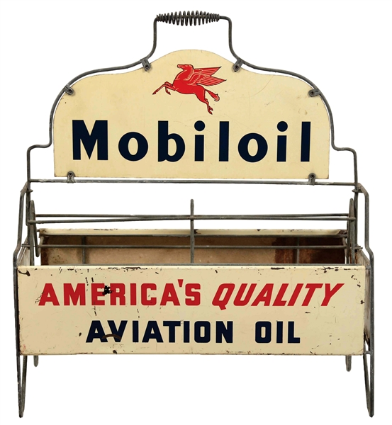 MOBIL AVIATION MOTOR OIL BOTTLE RACK WITH PEGASUS GRAPHIC.