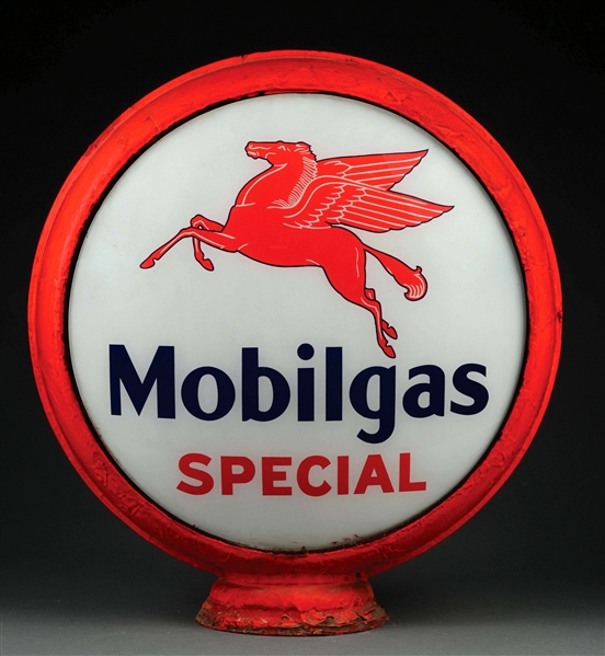 MOBILGAS SPECIAL COMPLETE 16-1/2" GLOBE WITH PEGASUS GRAPHIC ON ORIGINAL METAL BODY.