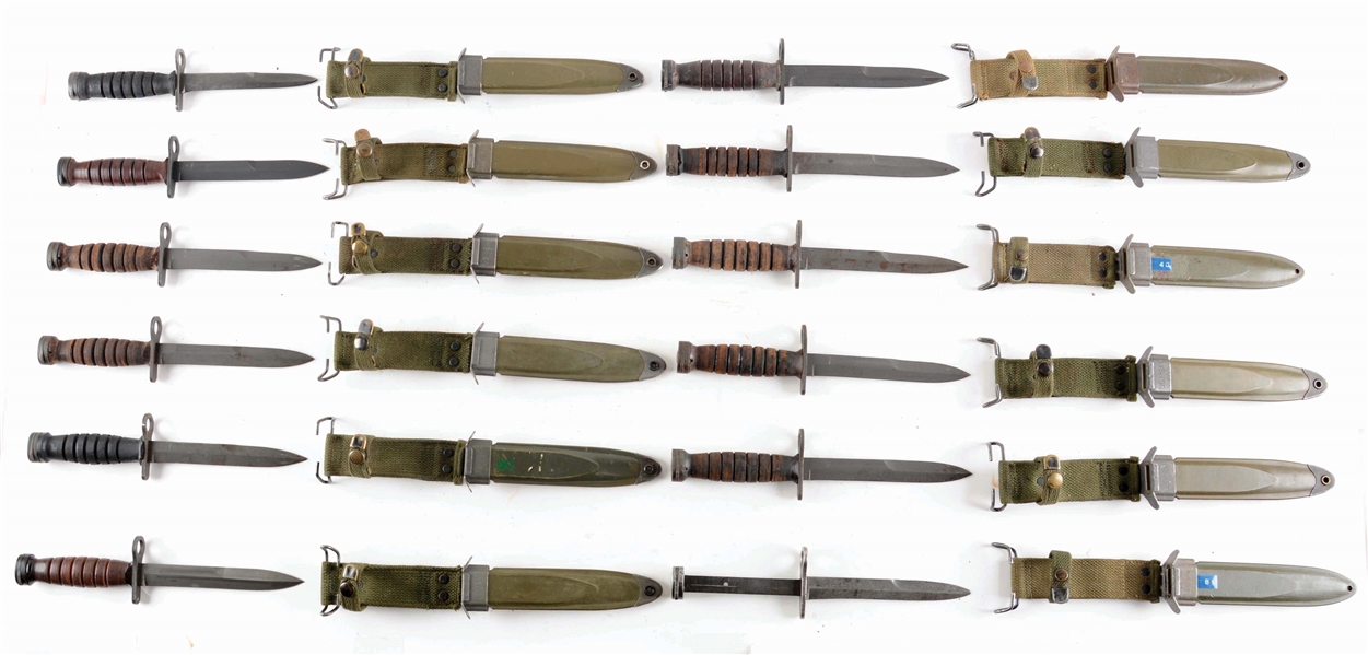 COLLECTORS ASSORTMENT OF US MILITARY M4 BAYONETS FOR THE M1 CARBINE BY VARIOUS MAKERS.