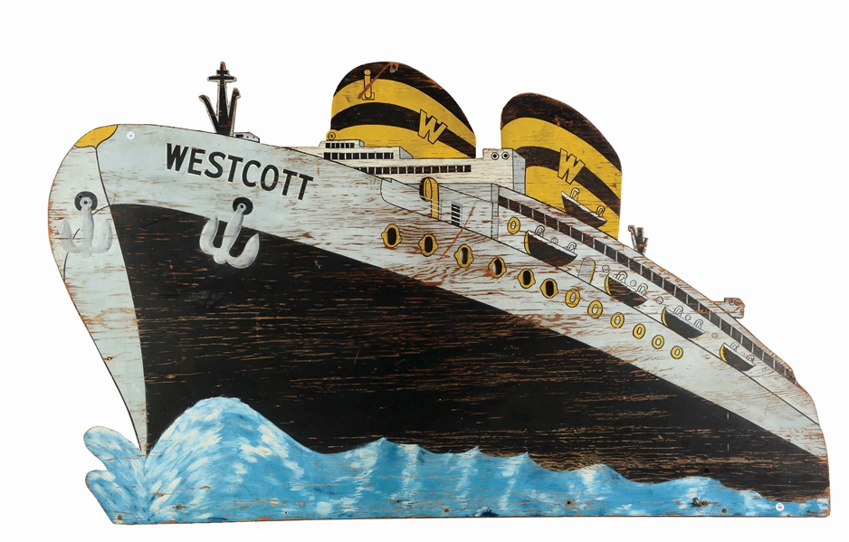 PAINT DECORATED SIGN OF THE OCEAN LINER "WESCOTT".