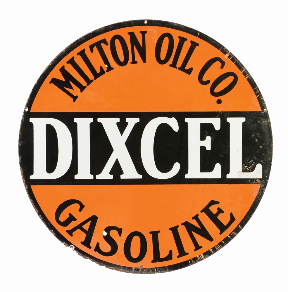 MILTON OIL COMPANY DIXCEL GASOLINE PORCELAIN SIGN.
