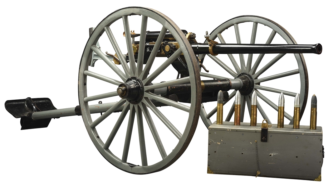 ABSOLUTELY FANTASTIC CONDITION 1897 DRIGGS MANUFACTURED UNITED STATES NAVY MARK IX 1 POUNDER CANNON ON ORIGINAL MATCHING CARRIAGE.