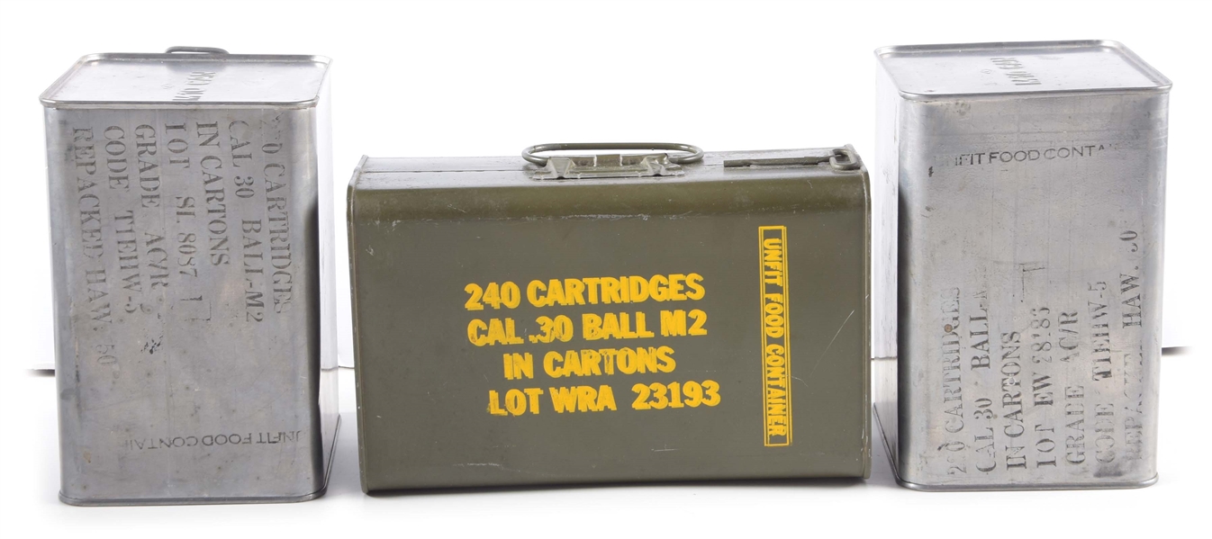 LOT OF 3: AMMO CANS OF .30 CARBINE BALL AMMUNITION.