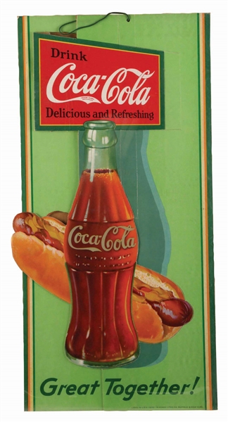 1932 COCA-COLA CUT-OUT HOT DOG ADVERTISING SIGN.