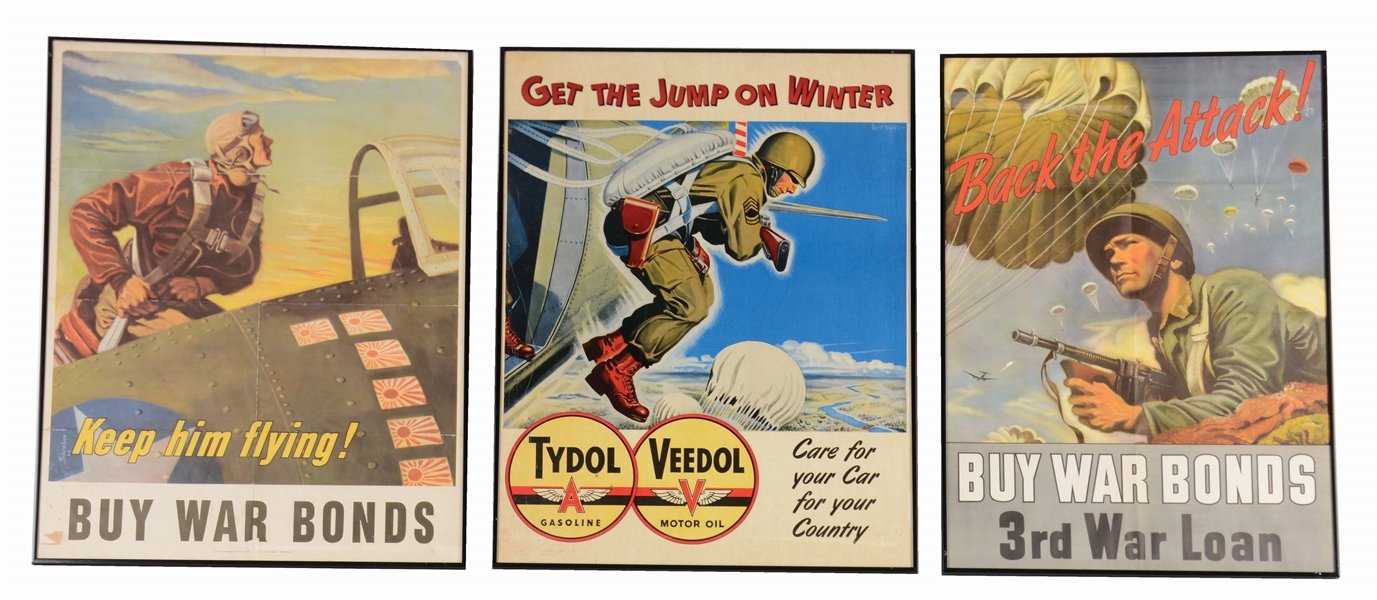 LOT OF 3: WORLD WAR II AVIATION THEMED POSTERS.