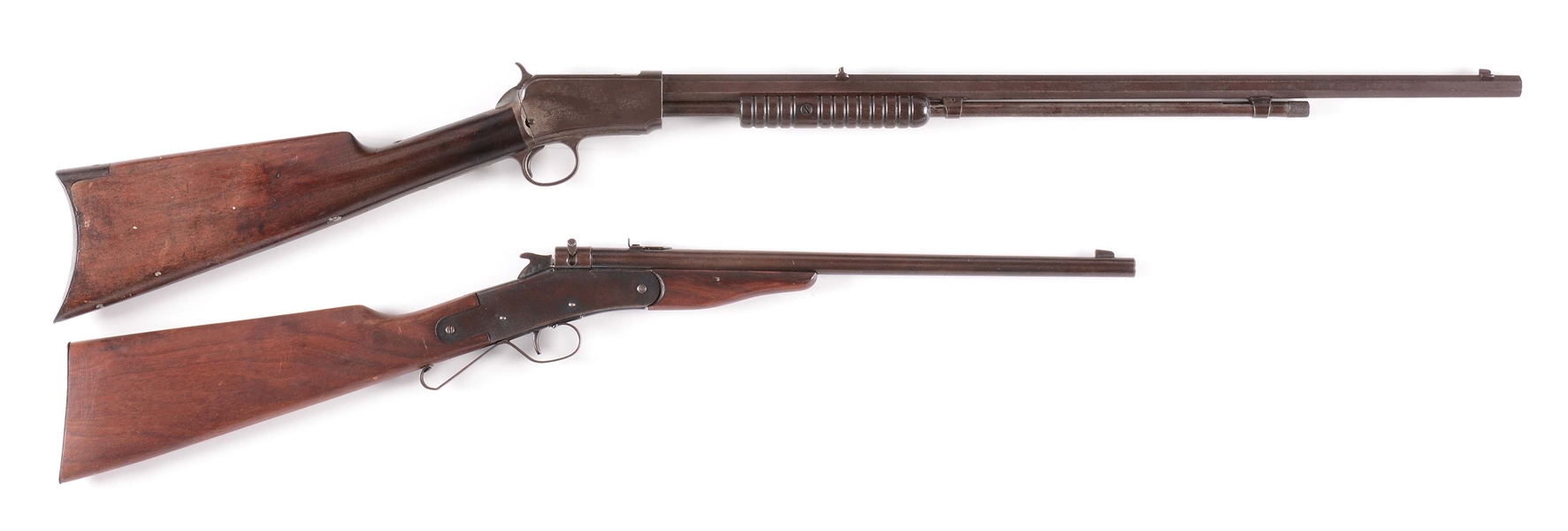 LOT OF 2: WINCHESTER MODEL 1890 .22 SHORT SLIDE ACTION (1894) AND HAMILTON .22 SINGLE SHOT RIFLES.