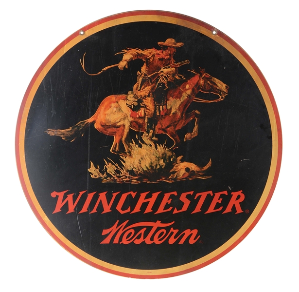 LARGE CIRCA 1960-70S METAL DOUBLE SIDED WINCHESTER WESTERN ADVERTISING  SIGN.