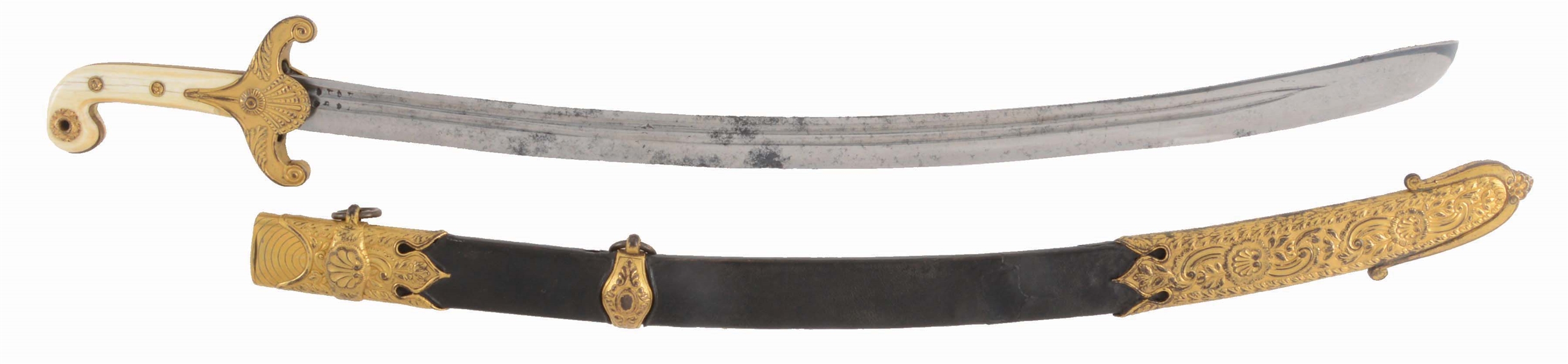 A MOST ATTRACTIVE GILT BRONZE MAMELUK HILTED OFFICERS SWORD BY THE FAMOUS MAKER PROSSER, CHARING CROSS, LONDON, AND DATED ON THE LOCKET 1813.