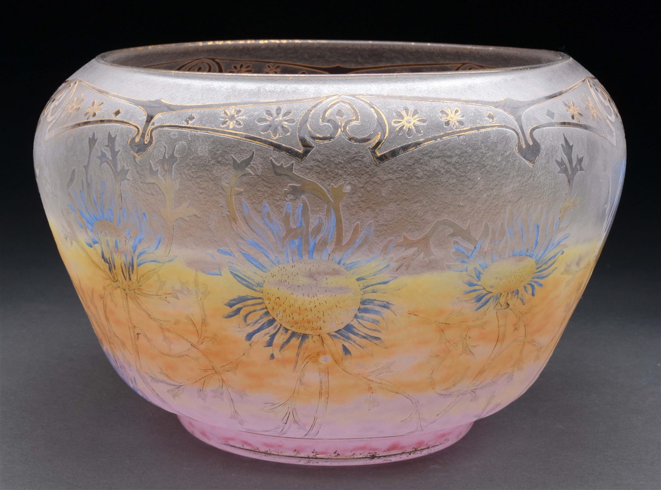 DAUM CAMEO AND ENAMELED THISTLE BOWL.
