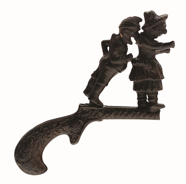 CAST-IRON IVES PUNCH & JUDY ANIMATED CAP PISTOL.