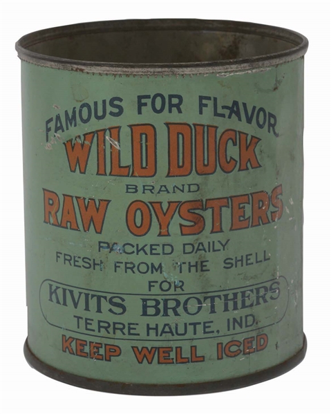WILD DUCK RAW OYSTERS ADVERTISING TIN CAN.
