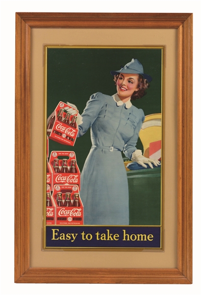 1941 COCA-COLA SMALL VERTICAL POSTER WITH GIRL SHOPPING.
