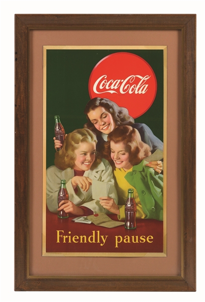 1948 FRIENDLY PAUSE COCA-COLA SMALL VERTICAL POSTER.