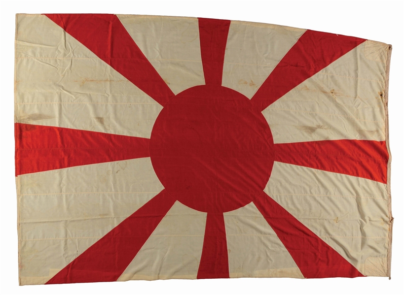 A RARE AND HISTORIC JAPANESE FLAG, FLOWN FROM THE MAST OF THE FAMOUS JAPANESE BATTLESHIP NAGATO.