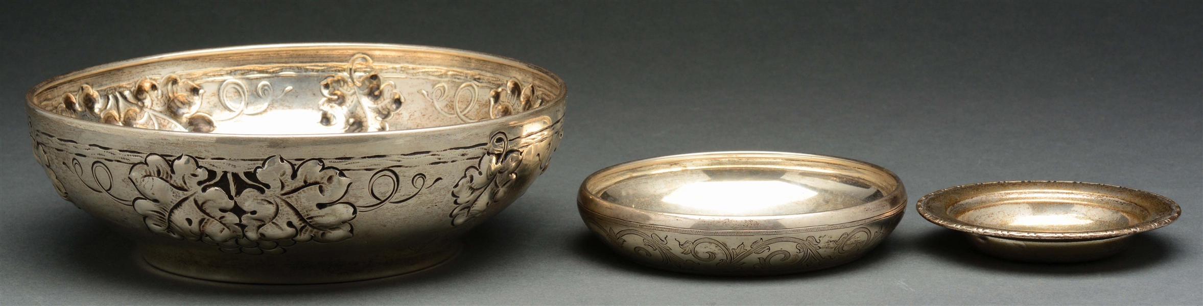 LOT OF 3: NORWEGIAN 830 SILVER BOWLS, ONE WITH REPOUSSE DESIGN.