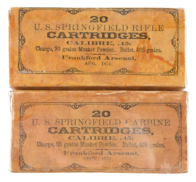 LOT OF 2: BOXES OF 1874 SPRINGFIELD AMMUNITION.