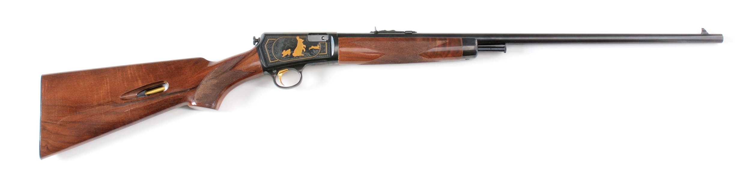 (M) DELUXE WINCHESTER MODEL 63 SEMI-AUTOMATIC WITH GOLD INLAYS.