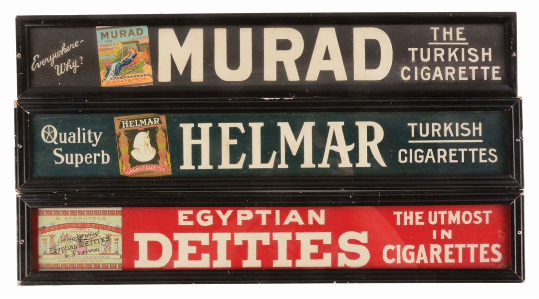 LOT OF 3: CIGARETTE ADVERTISING STRIP SIGNS.